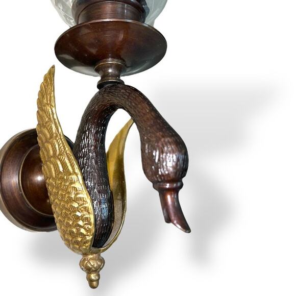 Brass Swan Wall Candle Sconce with Storm Glass 17" - Picture 2 of 16